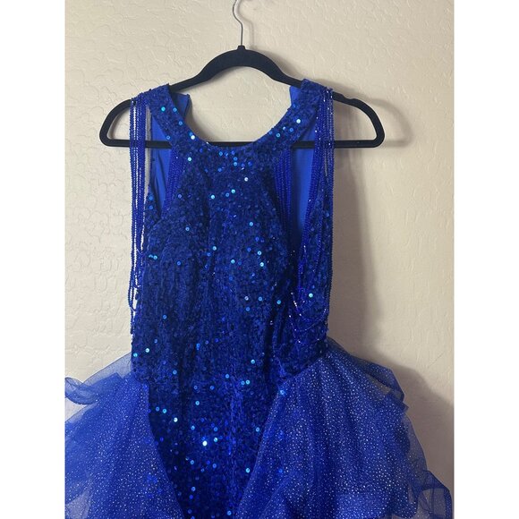 Zeeyecie Sequin High Neck Royal Blue Prom Dress Sparkly Tulle Ball Gown 8 - Picture 2 of 6